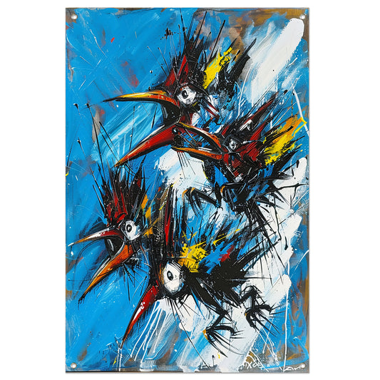 Abstracte Vogels in Kleurrijke Chaos tuinposter