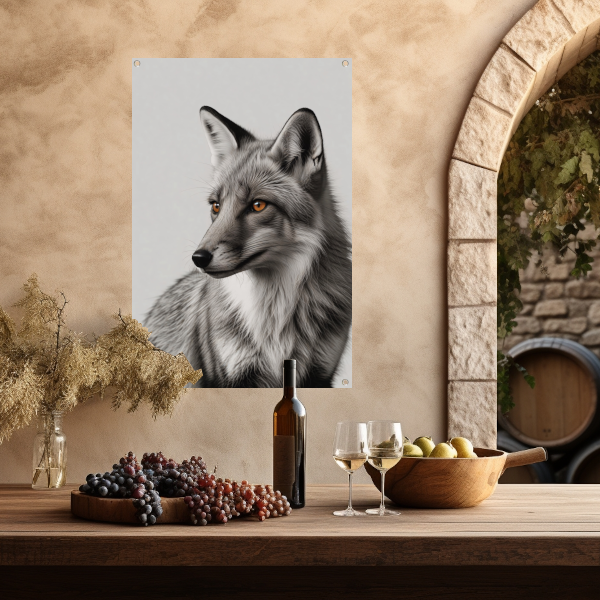 De mysterieuze blik van een wilde vos tuinposter