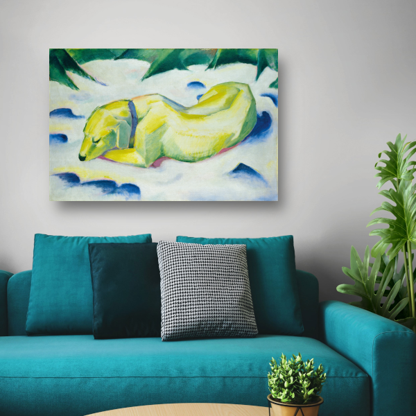 Liggende hond in de sneeuw - Franz Marc poster