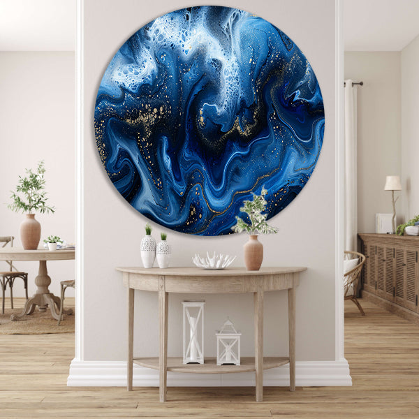 Abstract blauw en goud vloeibaar kunstwerk forex muurcirkel