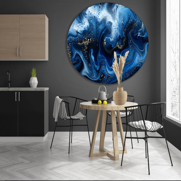 Abstract blauw en goud vloeibaar kunstwerk forex muurcirkel