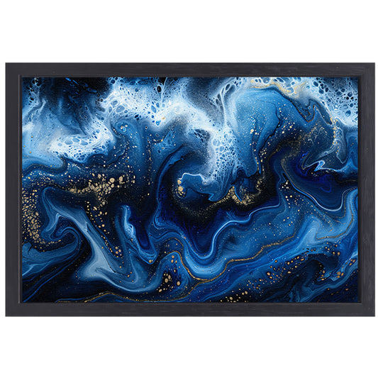 Abstract blauw en goud vloeibaar kunstwerk canvas met baklijst