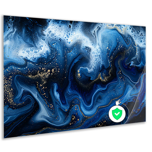 Abstract blauw en goud vloeibaar kunstwerk poster