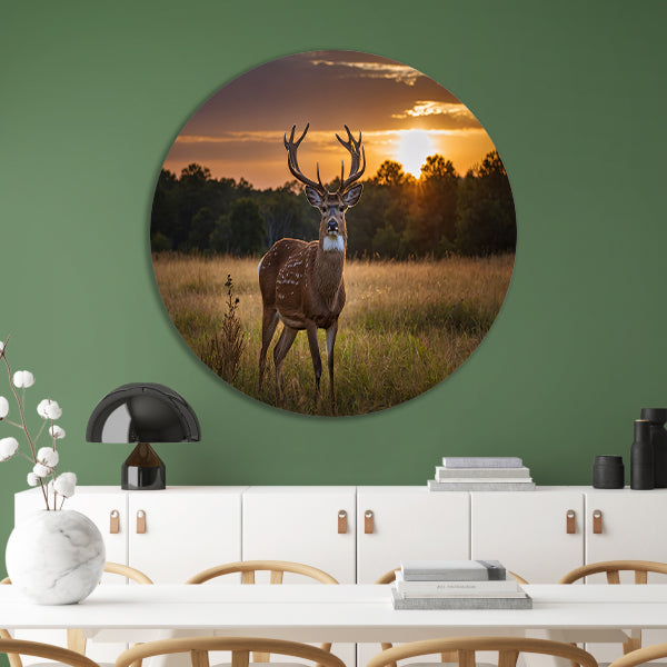 Prachtig hert bij zonsondergang in de natuur aluminium muurcirkel