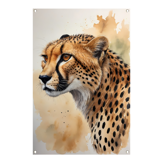 Waterverf Cheetah Portret in Kleur tuinposter