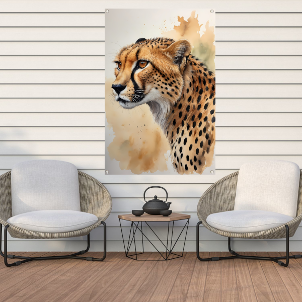 Waterverf Cheetah Portret in Kleur tuinposter