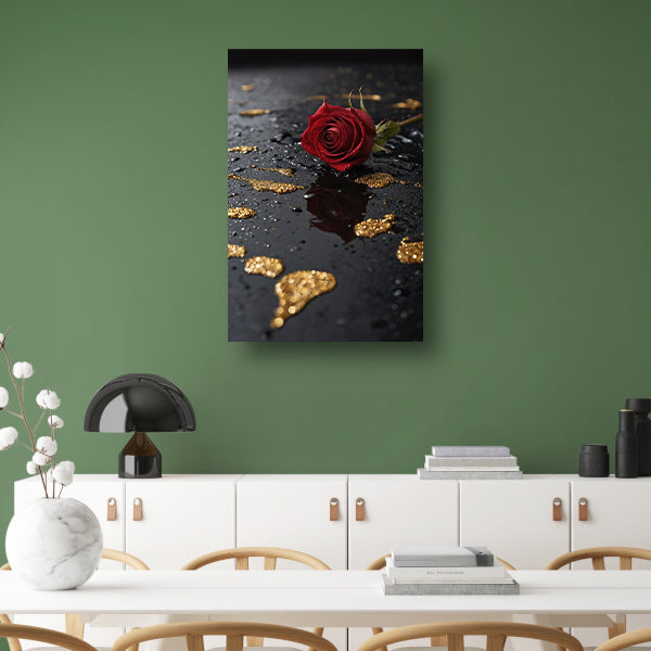 Elegante Rode Roos op Zwart Marmer acrylglas