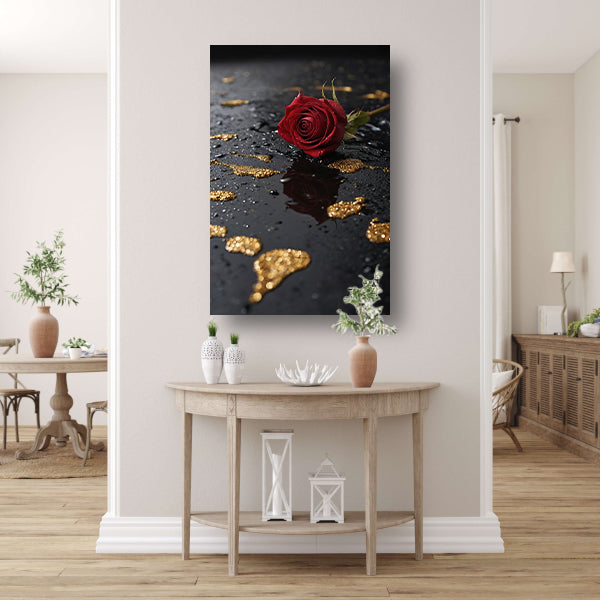 Elegante Rode Roos op Zwart Marmer acrylglas