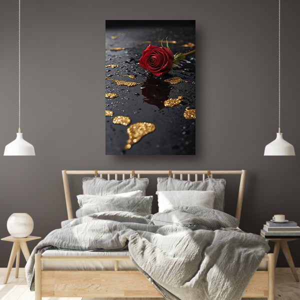 Elegante Rode Roos op Zwart Marmer acrylglas