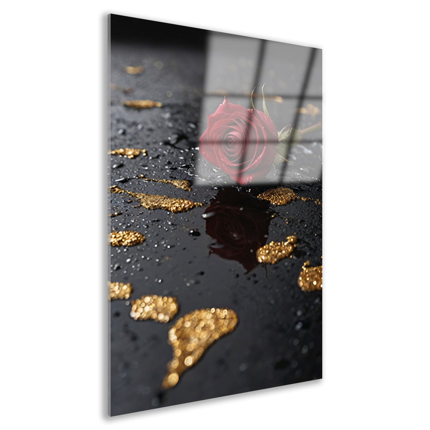 Elegante Rode Roos op Zwart Marmer acrylglas