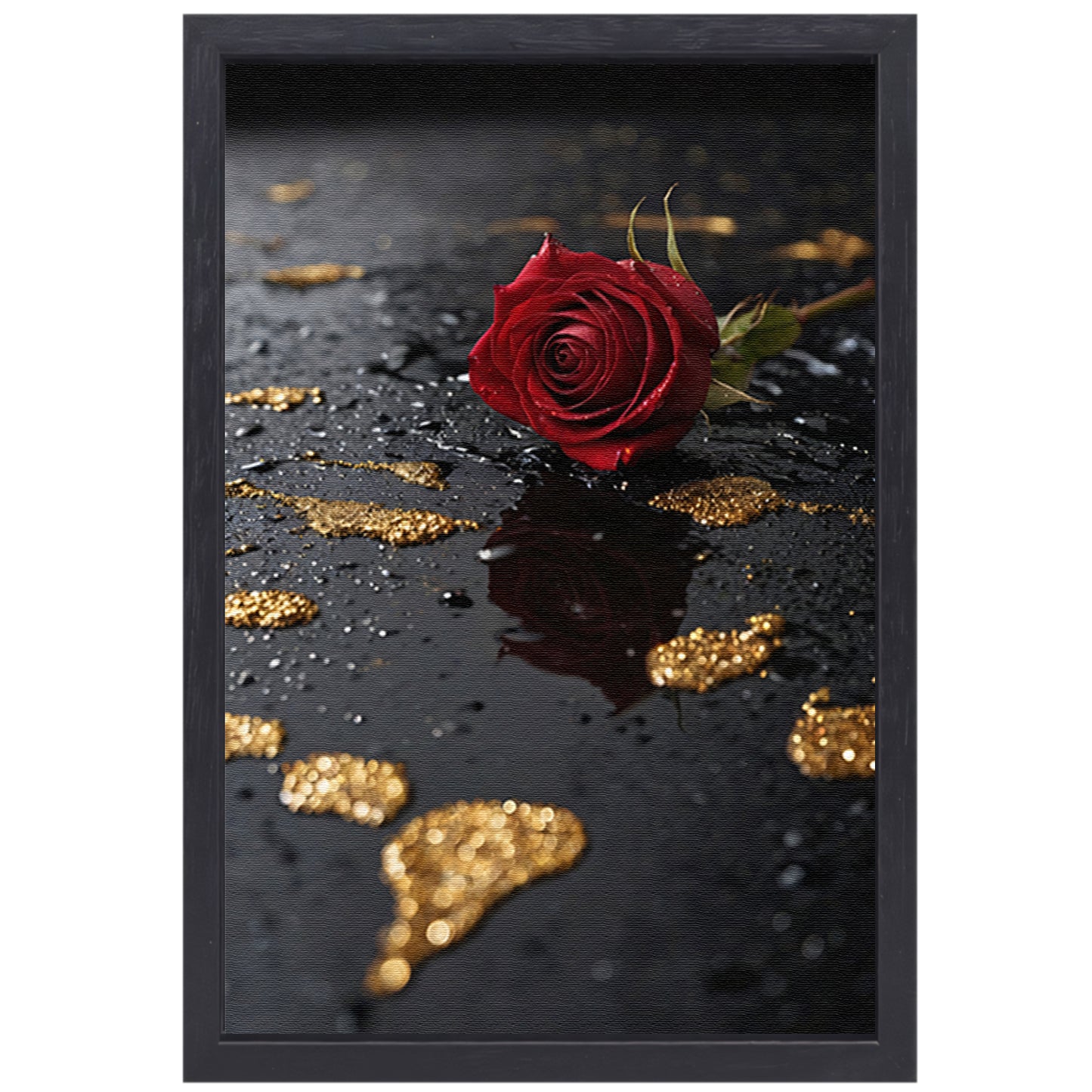 Elegante Rode Roos op Zwart Marmer canvas met baklijst