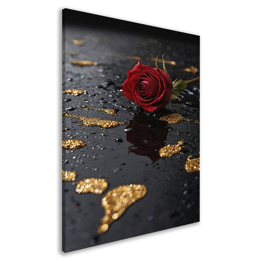 Elegante Rode Roos op Zwart Marmer canvas