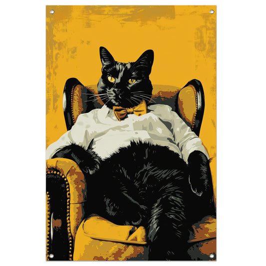 Hyperrealistische kat in fauteuil tuinposter