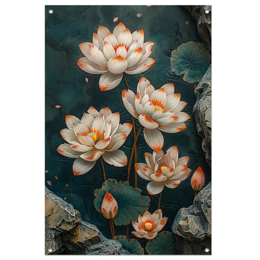 Modern kunst met turquoise lotusbloemen tuinposter