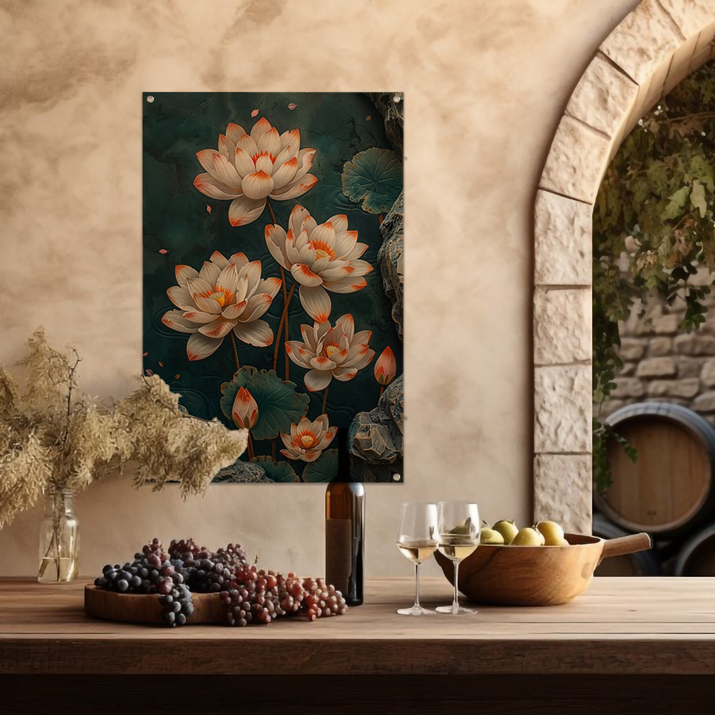Modern kunst met turquoise lotusbloemen tuinposter
