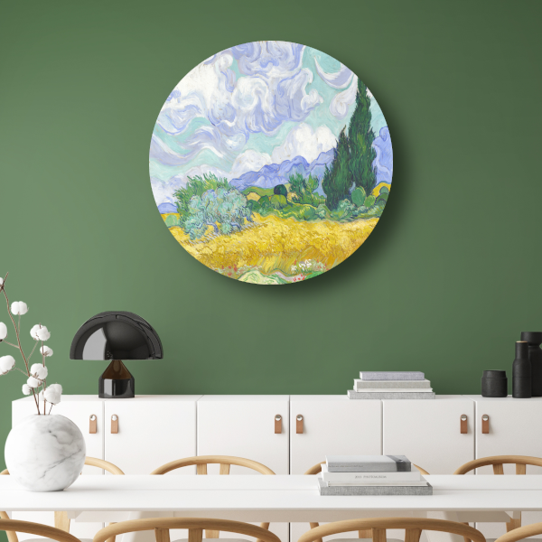 Tarweveld met cipressen - Vincent van Gogh forex muurcirkel
