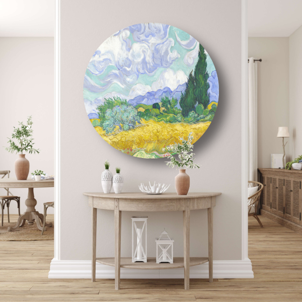 Tarweveld met cipressen - Vincent van Gogh forex muurcirkel