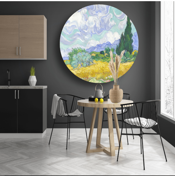 Tarweveld met cipressen - Vincent van Gogh forex muurcirkel
