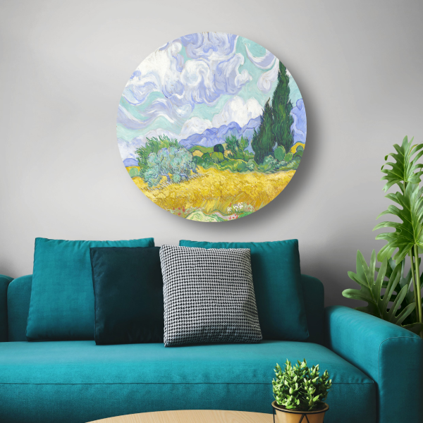 Tarweveld met cipressen - Vincent van Gogh forex muurcirkel