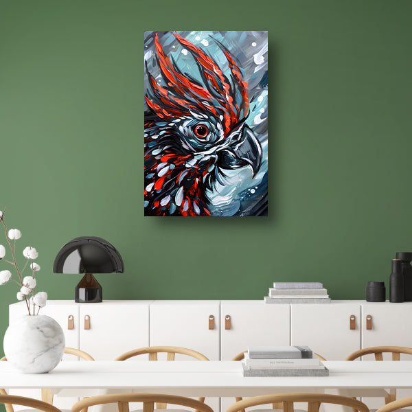Abstract schilderij van kleurrijke papegaai poster