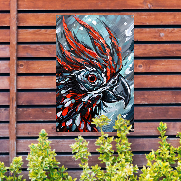 Abstract schilderij van kleurrijke papegaai tuinposter