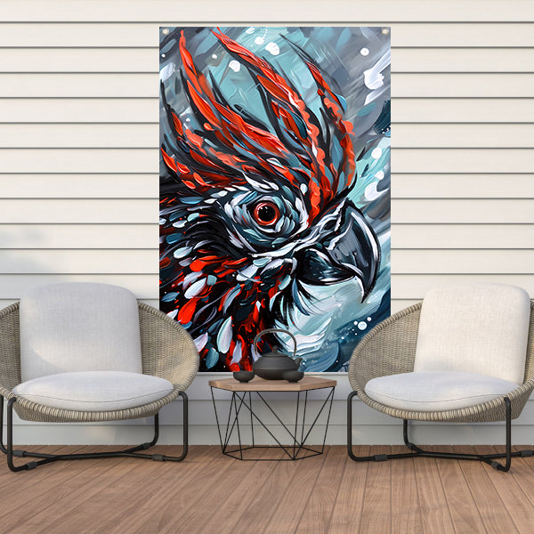 Abstract schilderij van kleurrijke papegaai tuinposter