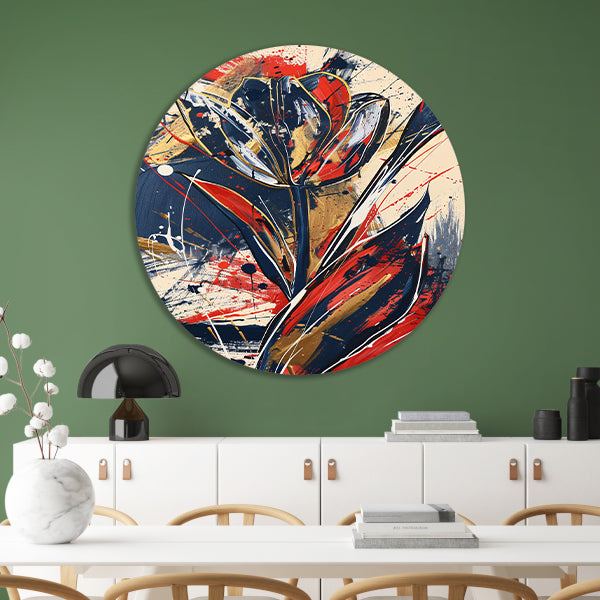 Abstracte tulpen kunst met dynamische kleuren aluminium muurcirkel