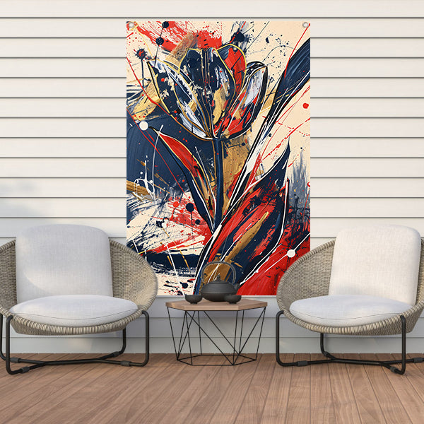 Abstracte tulpen kunst met dynamische kleuren tuinposter