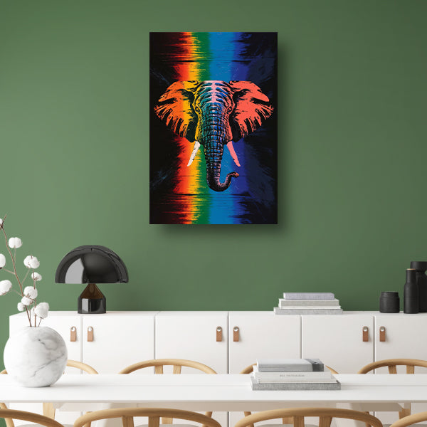 Kleurrijk olifant kunstwerk met regenboogkleuren poster