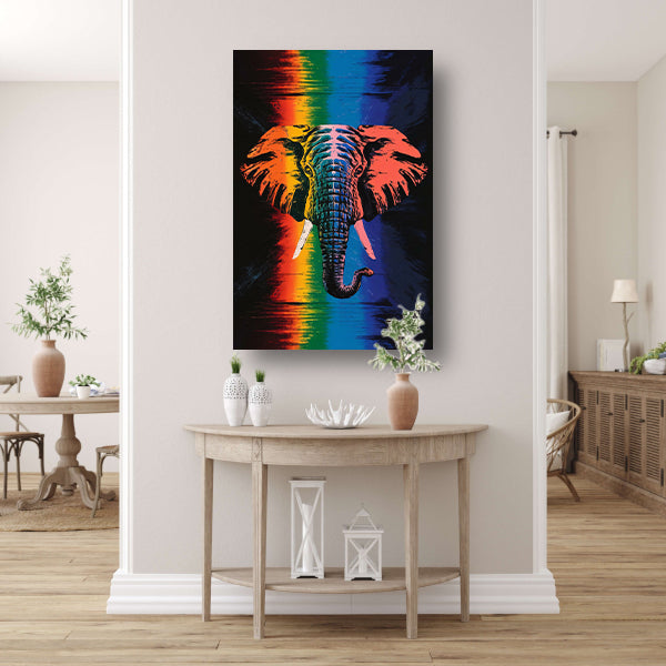 Kleurrijk olifant kunstwerk met regenboogkleuren poster