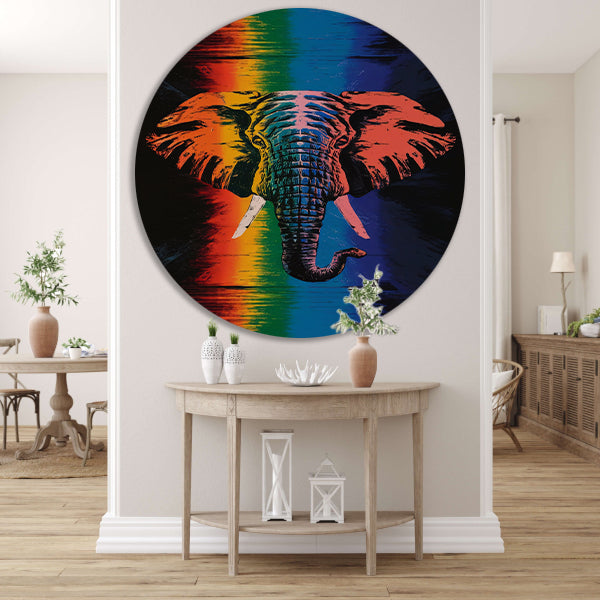 Kleurrijk olifant kunstwerk met regenboogkleuren forex muurcirkel