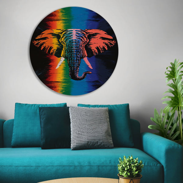 Kleurrijk olifant kunstwerk met regenboogkleuren forex muurcirkel