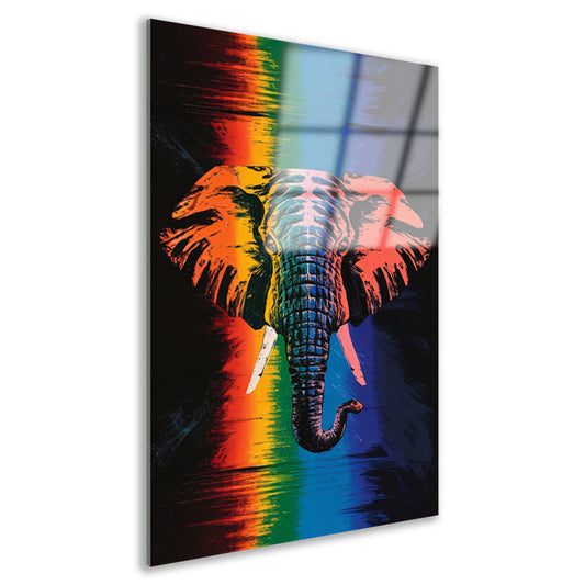 Kleurrijk olifant kunstwerk met regenboogkleuren acrylglas