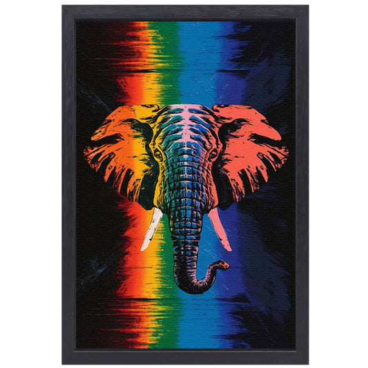 Kleurrijk olifant kunstwerk met regenboogkleuren canvas met baklijst