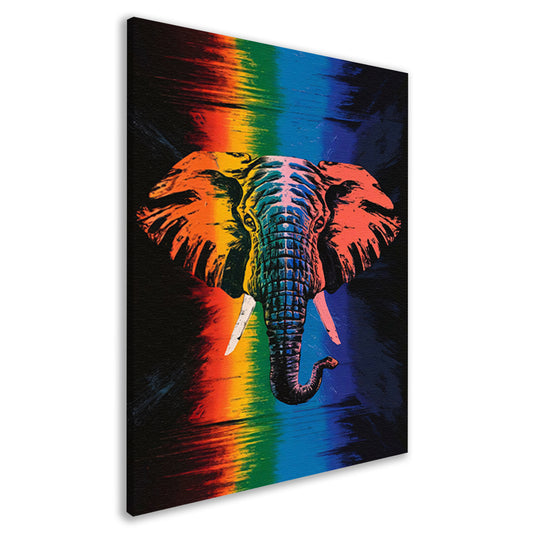 Kleurrijk olifant kunstwerk met regenboogkleuren canvas