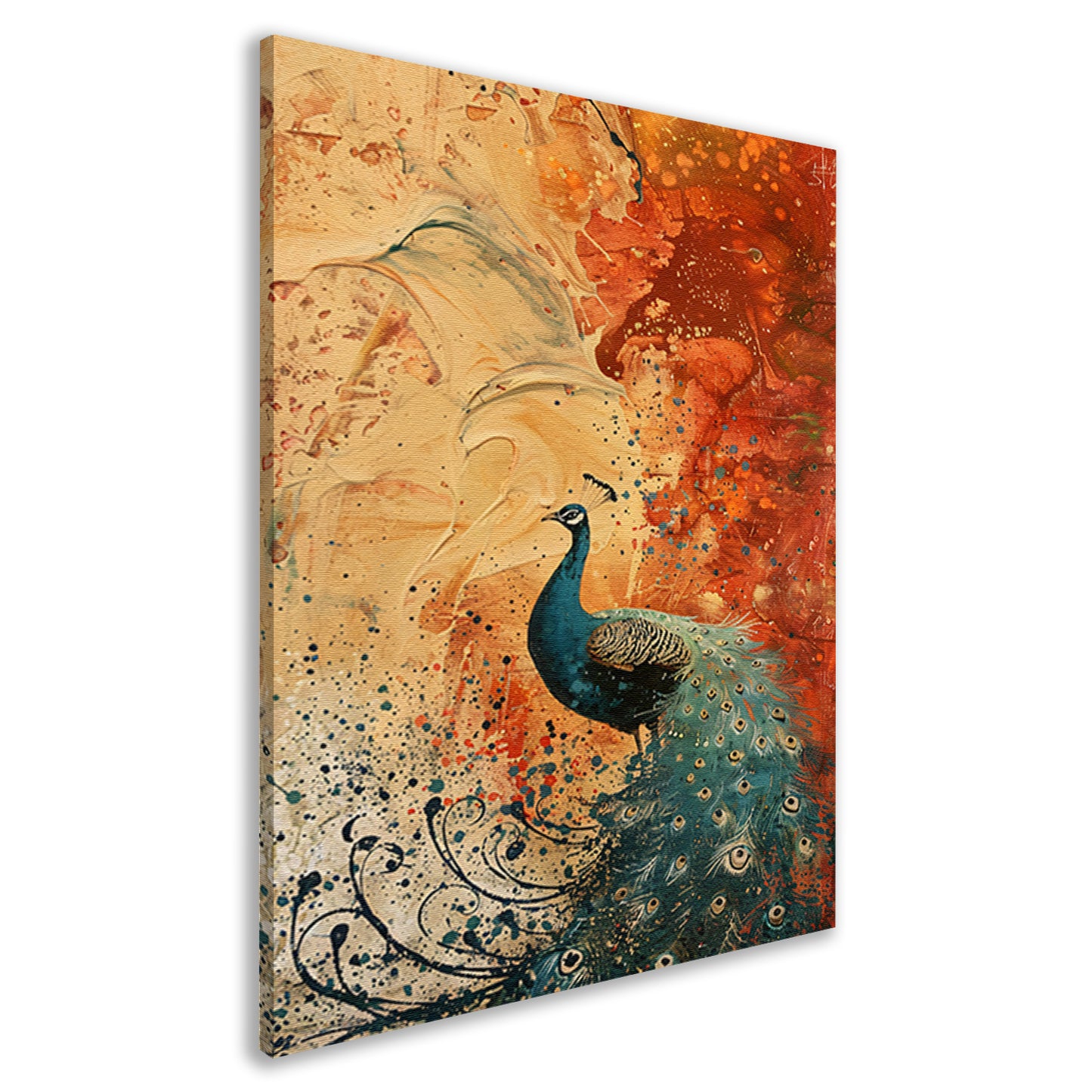 Kleurrijk abstract schilderij met een pauw canvas