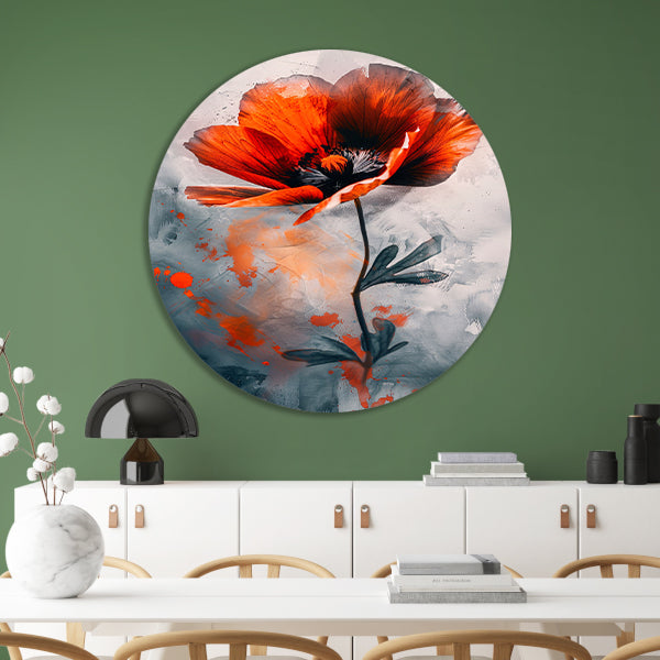 Schilderachtige digitale kunst van oranje bloem aluminium muurcirkel