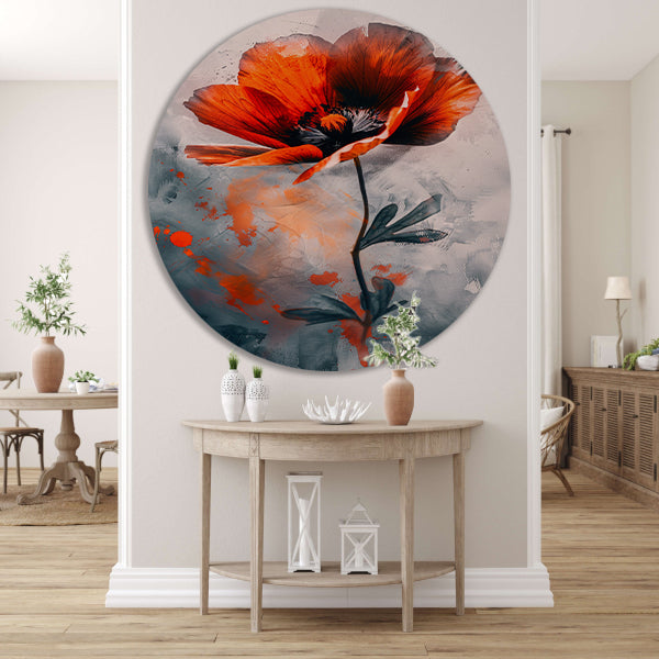 Schilderachtige digitale kunst van oranje bloem aluminium muurcirkel