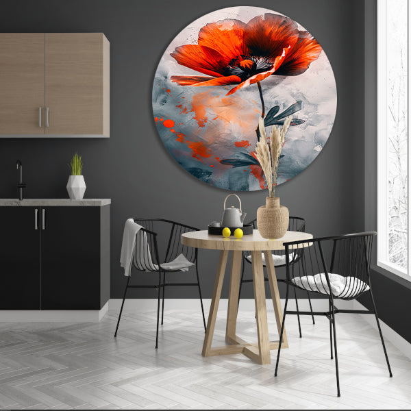 Schilderachtige digitale kunst van oranje bloem aluminium muurcirkel
