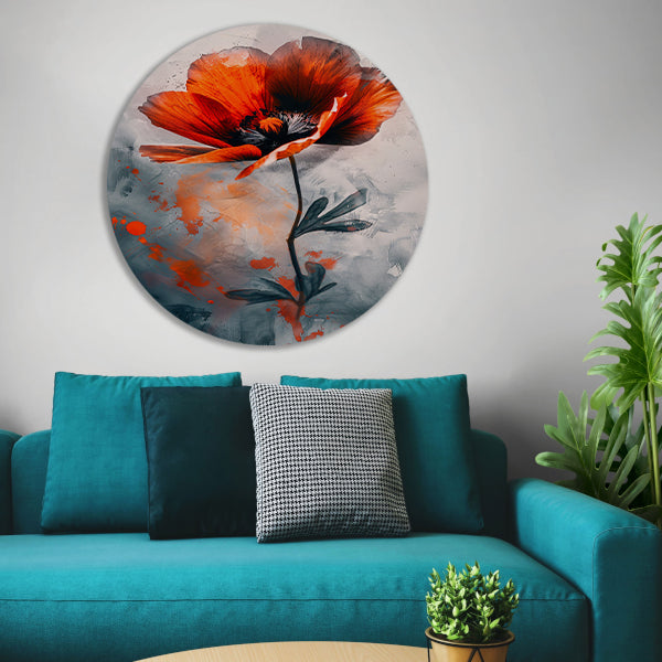 Schilderachtige digitale kunst van oranje bloem aluminium muurcirkel
