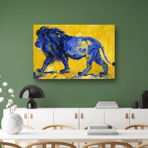 Schilderij van een abstracte blauwe leeuw acrylglas