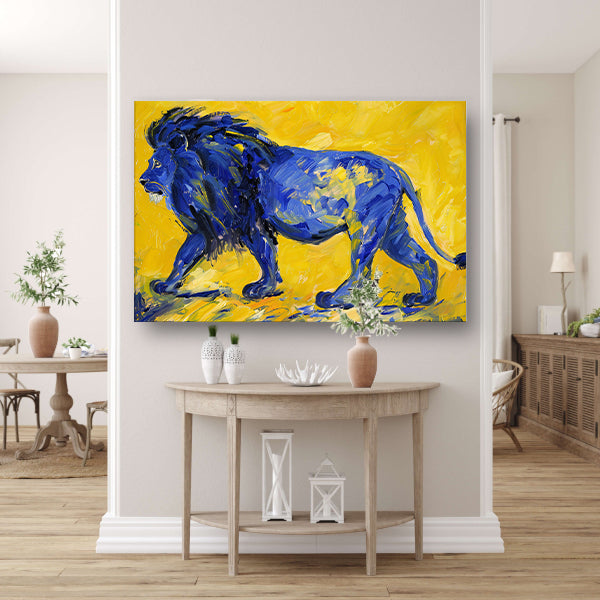 Schilderij van een abstracte blauwe leeuw acrylglas