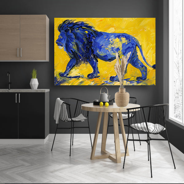 Schilderij van een abstracte blauwe leeuw acrylglas
