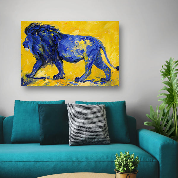 Schilderij van een abstracte blauwe leeuw canvas