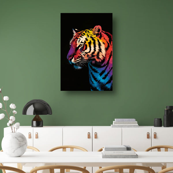 Kleurrijke surrealistische tijger met abstracte details canvas met baklijst