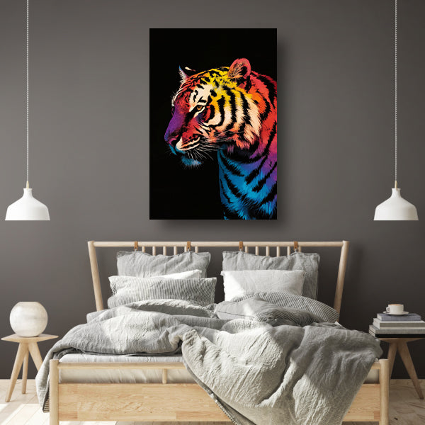 Kleurrijke surrealistische tijger met abstracte details canvas met baklijst