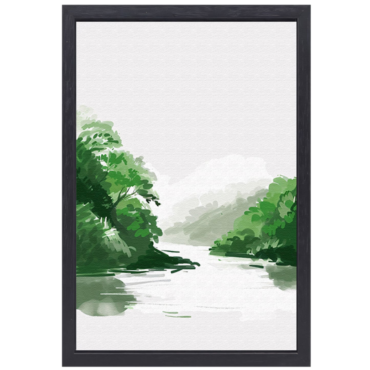 Rustgevend schilderij van rivier en bomen canvas met baklijst