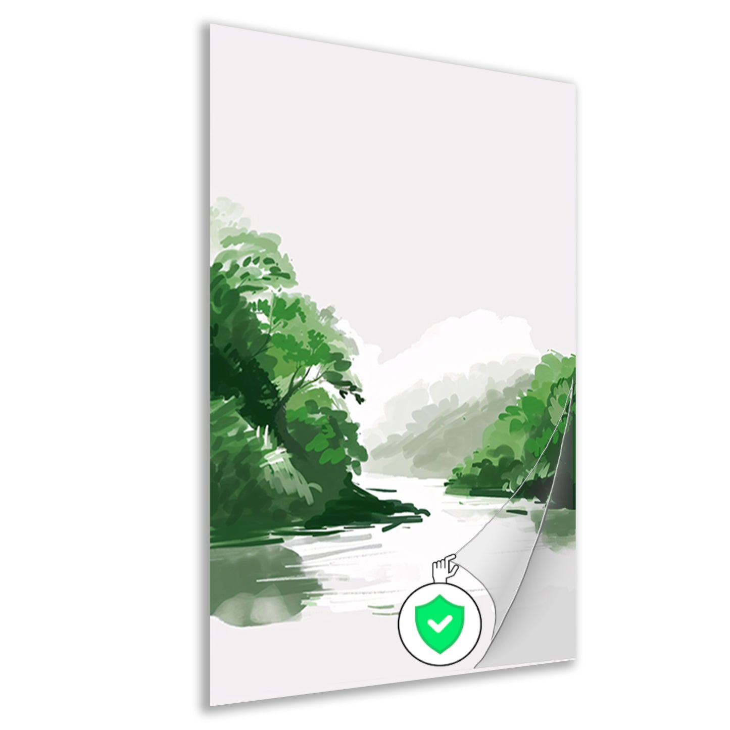 Rustgevend schilderij van rivier en bomen poster