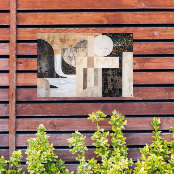 Monochrome Abstractie met Gouden Accenten tuinposter