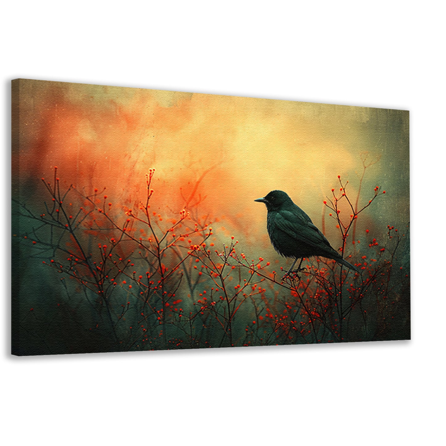 Vogel tussen de vlammende rode planten canvas